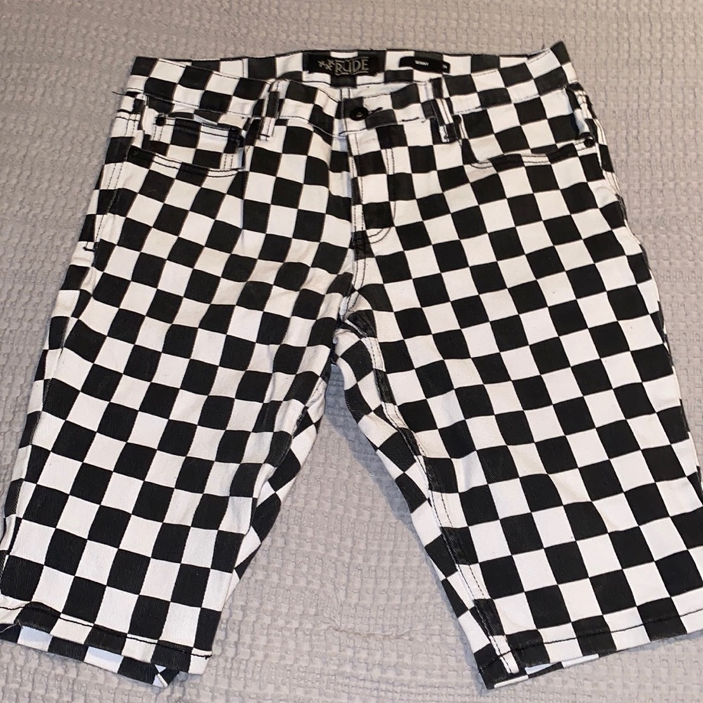 Checker pattern black and white jean shorts